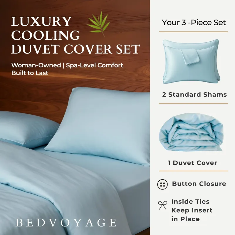 Cooling Bamboo Duvet Cover Set - 100% Viscose from Bamboo - 3pc - Sky