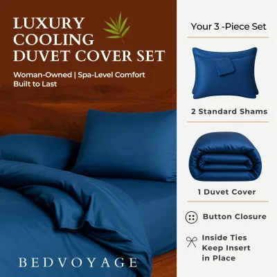 Cooling Bamboo Duvet Cover Set - 100% Viscose from Bamboo - 3pc - Indigo