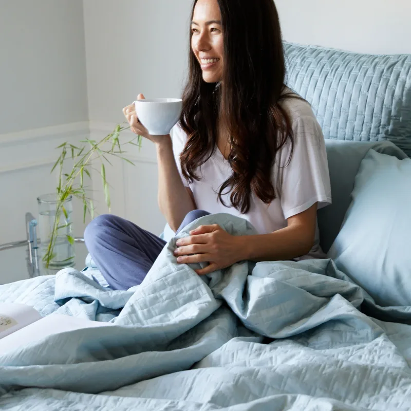 Bamboo Quilted Coverlet - 100% Viscose from Bamboo - Sky