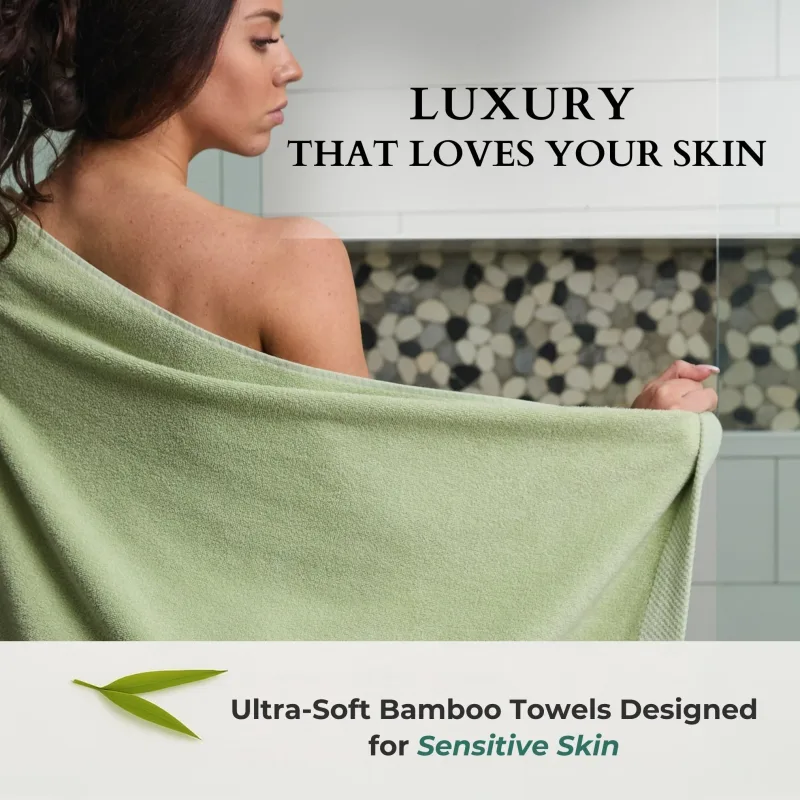 Toalha de Banho de Bambu Aveludada - Viscose de Bambu + Algodão - Salva