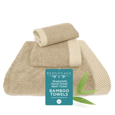 Plush Bamboo Towel Set - Viscose from Bamboo + Cotton - 3pc - Champagne
