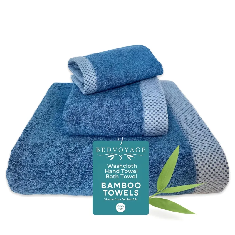 Plush Bamboo Towel Set - Viscose from Bamboo + Cotton - 3pc - Indigo