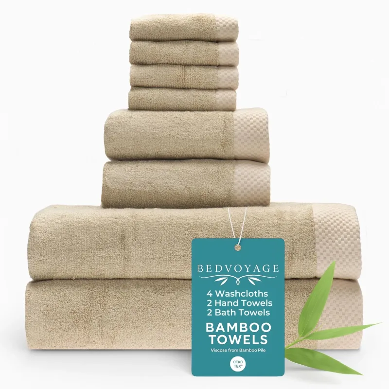 Plush Bamboo Towel Set - Viscose from Bamboo + Cotton - 8pc - Champagne