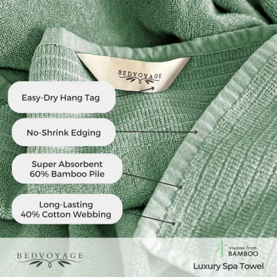 Conjunto de Toalhas de Spa de Bambu de Secagem Rápida - Viscose de Bambu + Algodão - 6 peças - Verde-Mar