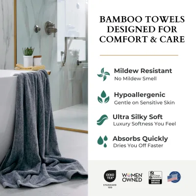 Bamboo Bath Sheet Set - Viscose from Bamboo + Cotton - 3pc - Charcoal