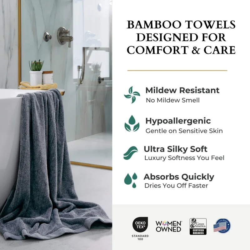 Bamboo Bath Sheet Set - Viscose from Bamboo + Cotton - 3pc - Charcoal