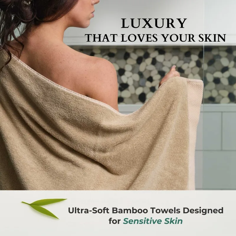 Plush Bamboo Towel Set - Viscose from Bamboo + Cotton - 8pc - Champagne