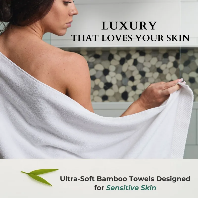Toalha de Banho de Bambu Macia - Viscose de Bambu + Algodão - Branco