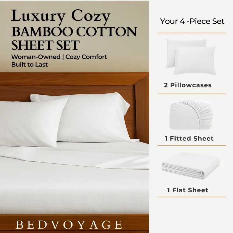 Cozy Bamboo Cotton Sheet Set - Viscose from Bamboo + Cotton - Snow