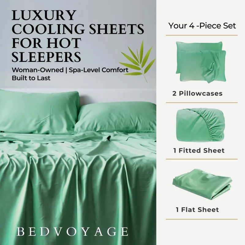 Cooling Bamboo Sheet Set - 100% Viscose from Bamboo - Seaglass